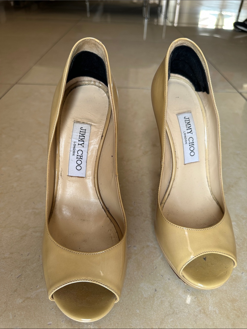 Jimmy Choo Yellow Patent Leather Peep-Toe Pumps - Glossy Canary